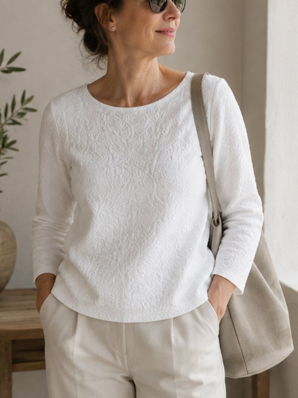 NWT Banana Republic Textured Optic White Long Sleeve Top XL